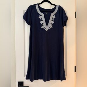 Lilly Pulitzer Navy Blue Embroidered V-Neck Dress – Size L